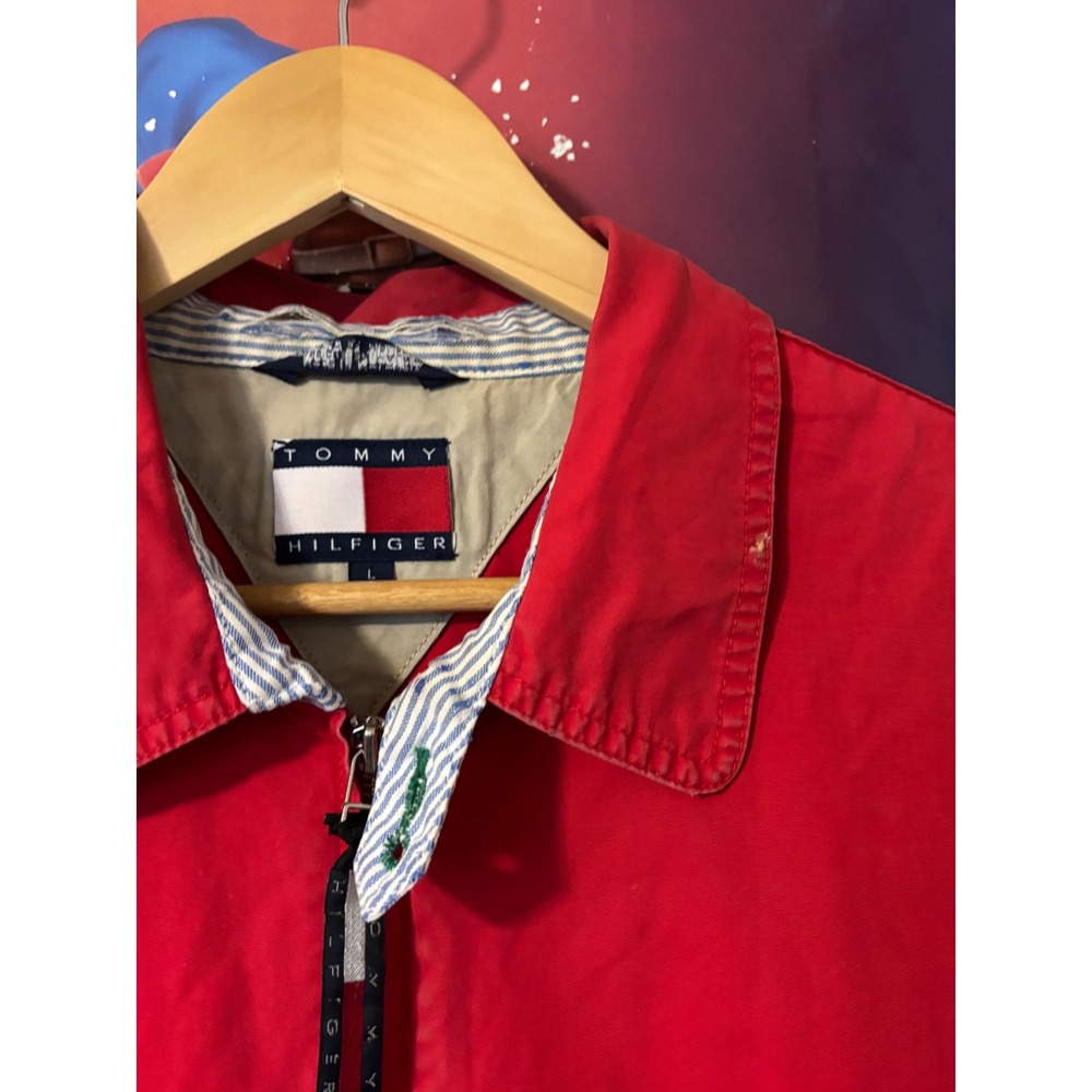 Tommy Hilfiger Vintage Mens Red Harrington Jacket Windbreaker Full Zip Large - Picture 3 of 6